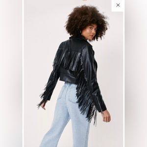 Nasty Gal nwt faux leather fringe long cropped Moto jacket XL OUT OF STOCK